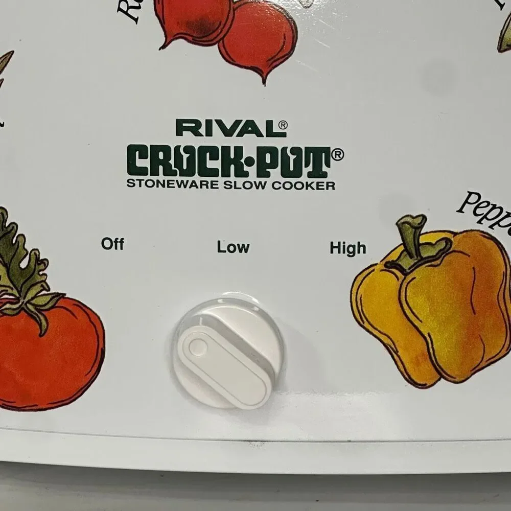 Vintage Rival Crockpot Stoneware Slow cooker Oval Vegetable Design Model 3755 5.